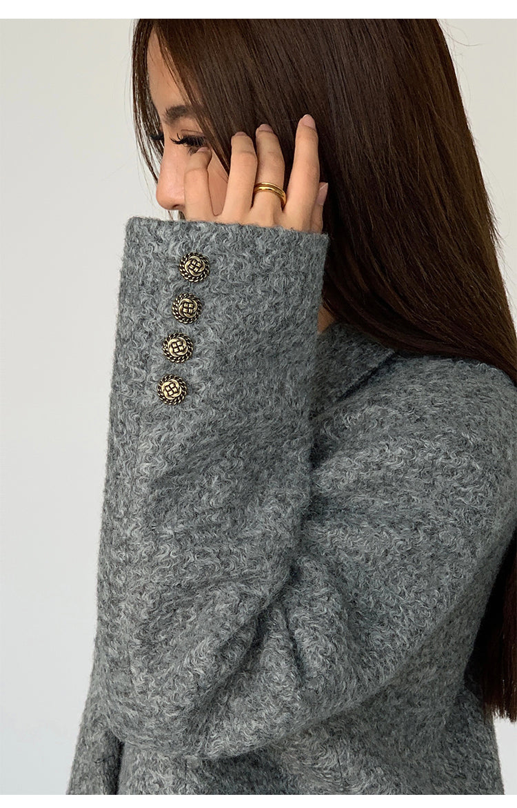 Tweed Long Blazer Without Belt-Massicos
