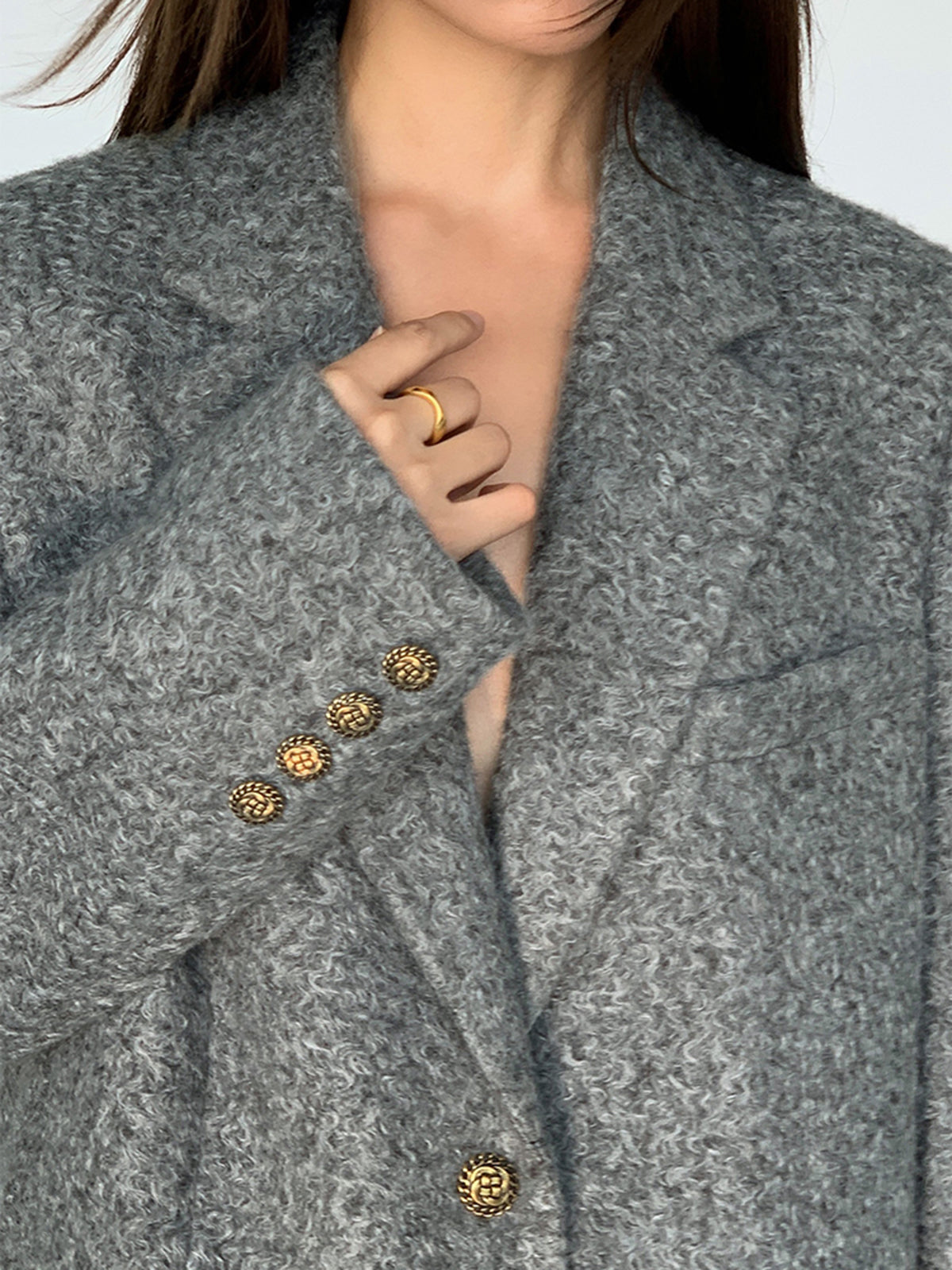 Tweed Long Blazer Without Belt-Massicos
