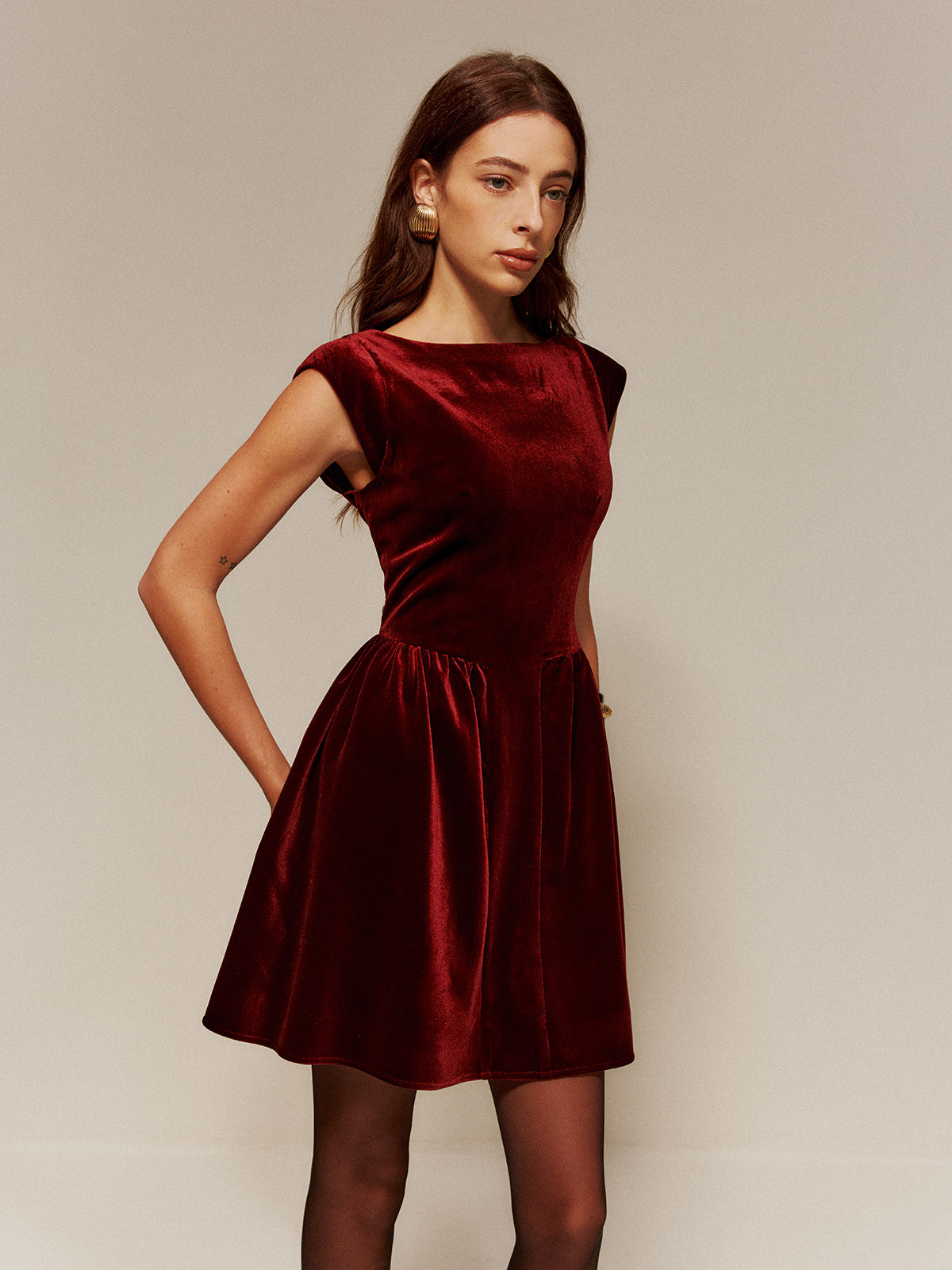 Velvet Pleated Tank Short Dress-Massicos
