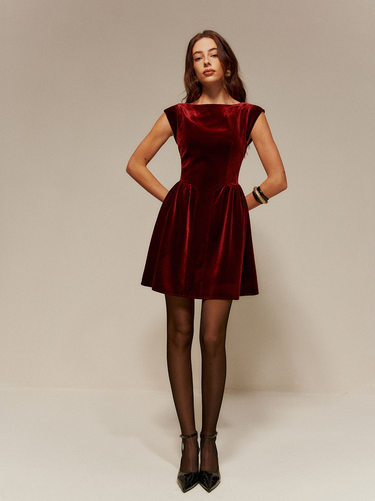 Velvet Pleated Tank Short Dress-Massicos