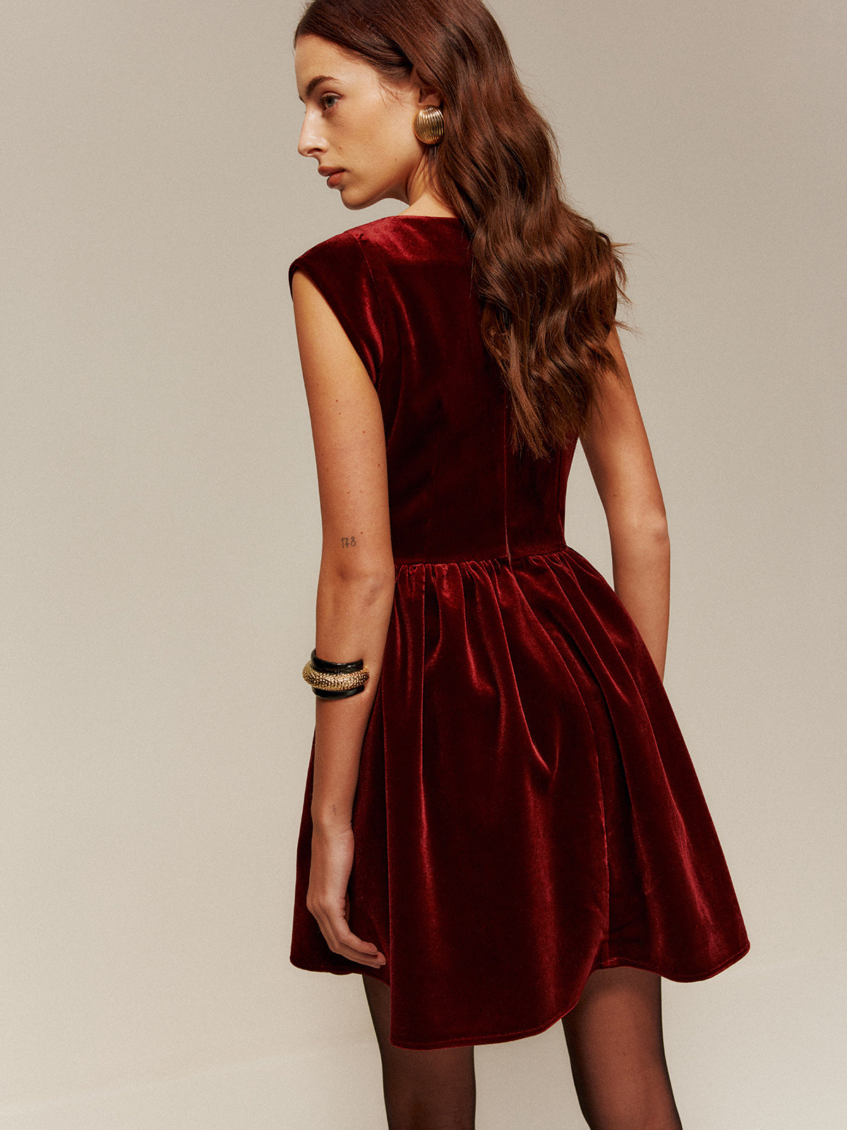 Velvet Pleated Tank Short Dress-Massicos
