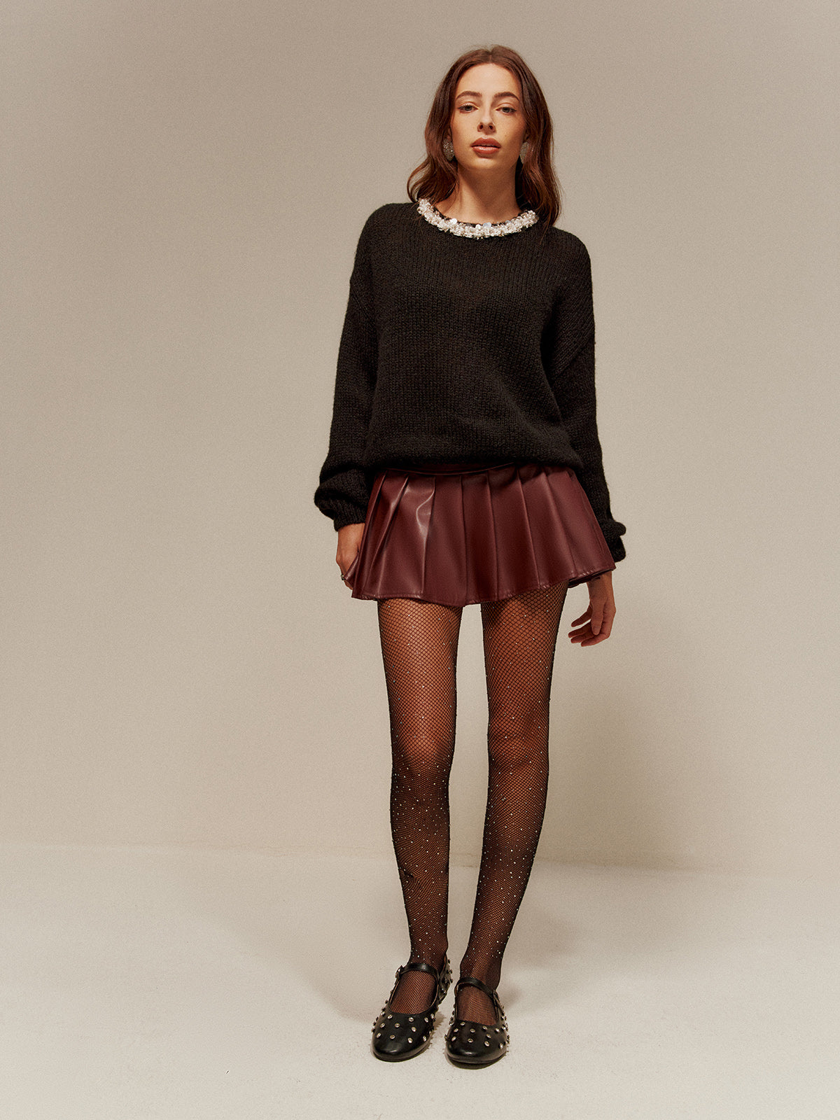 Rhinestone-Decor Cozy Sweater-Massicos