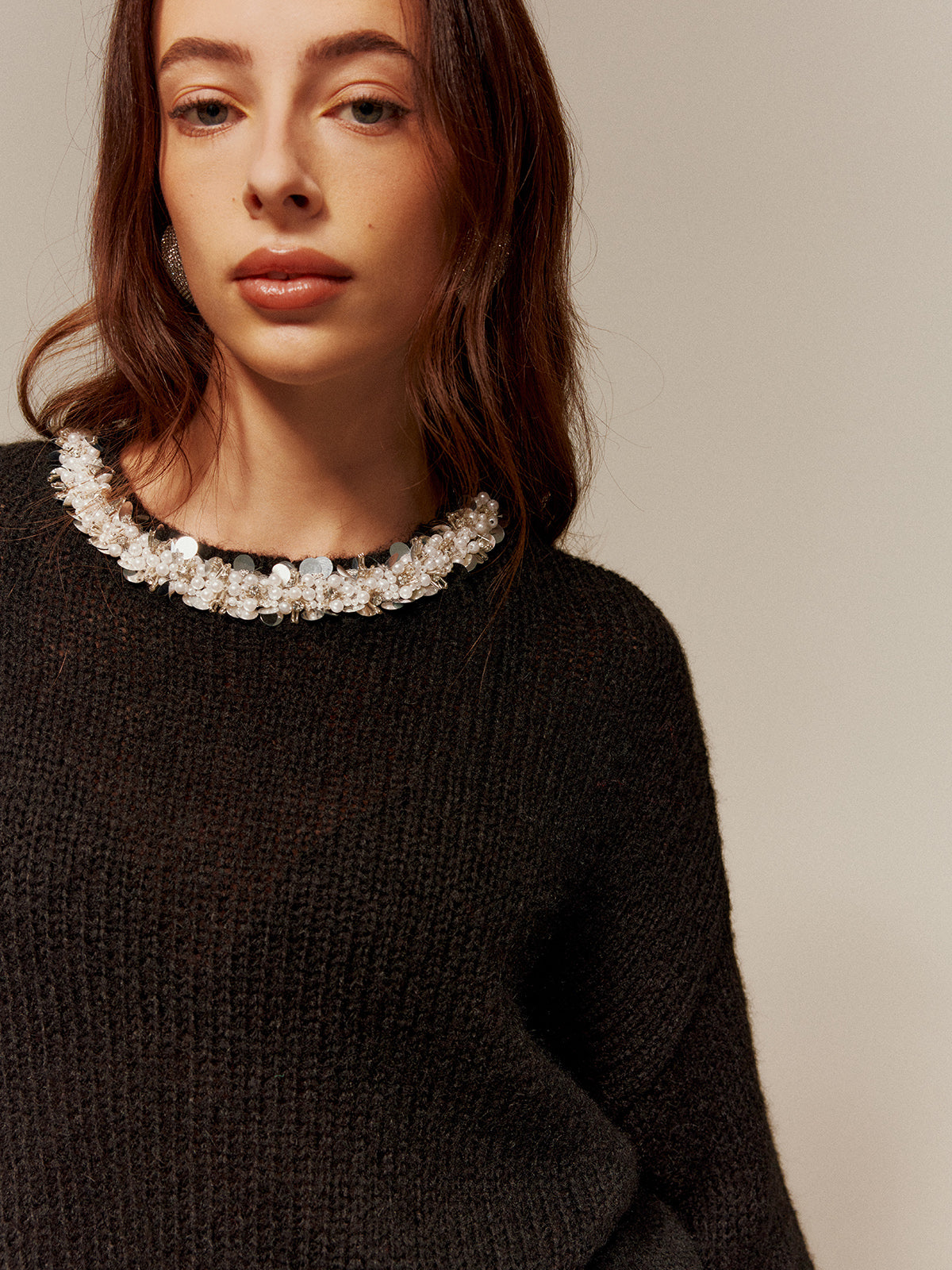 Rhinestone-Decor Cozy Sweater-Massicos