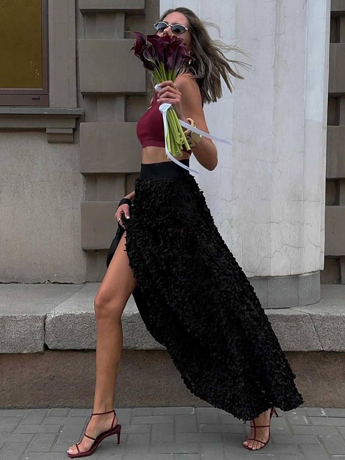 High-Waist Rosette Skirt-Massicos