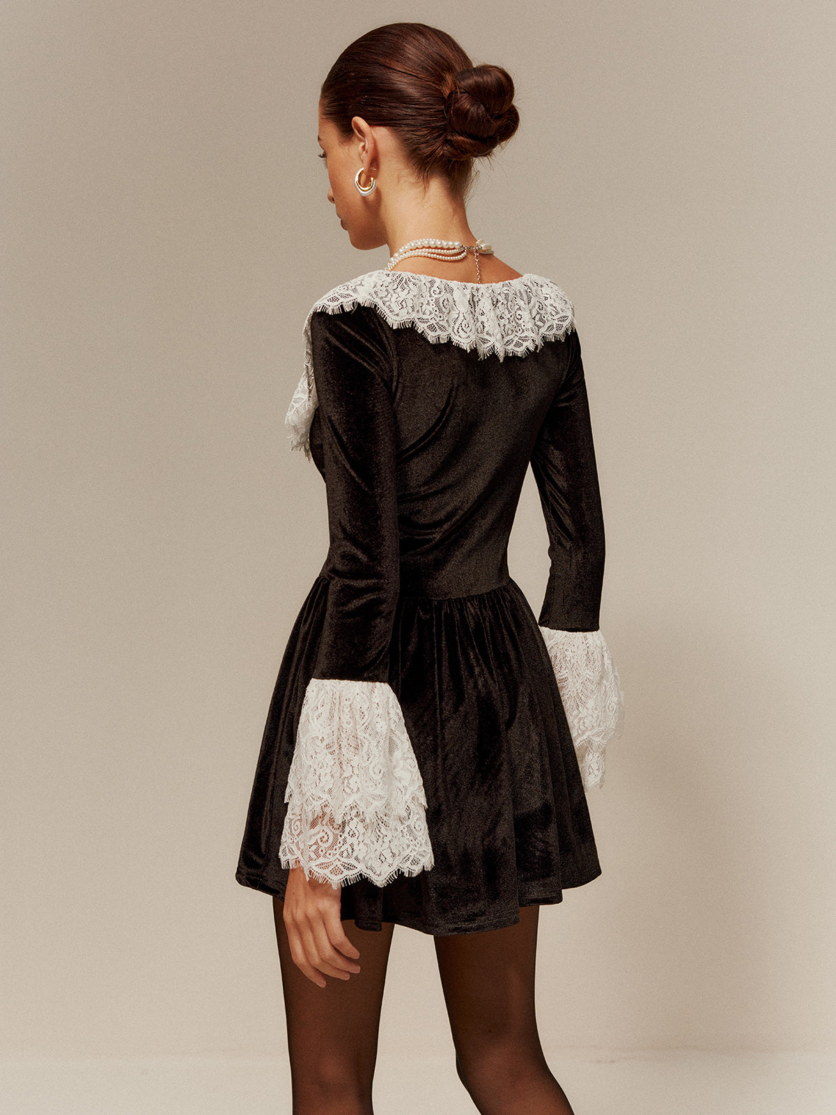 Lace Trim Velvet Short Dress-Massicos