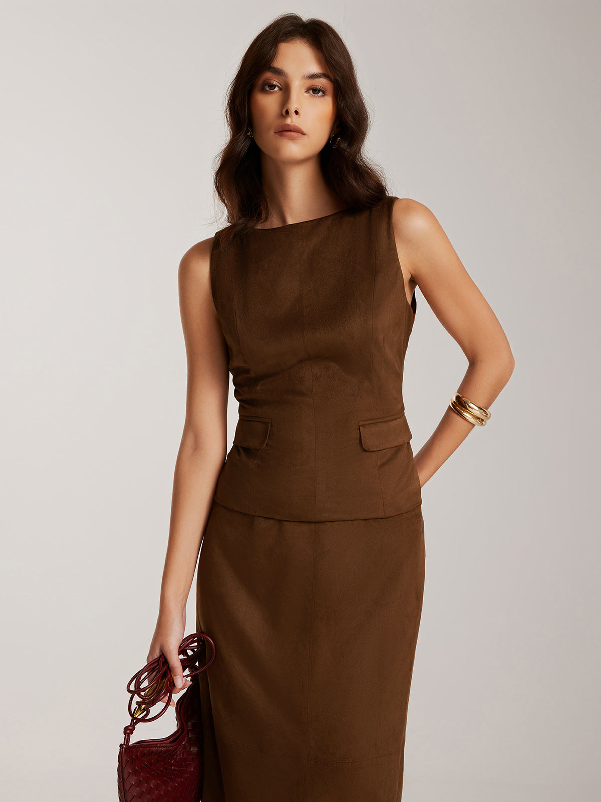 Back-Zipper Suede Tank Top-Massicos