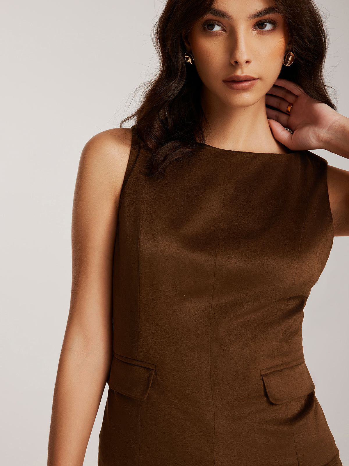 Back-Zipper Suede Tank Top-Massicos