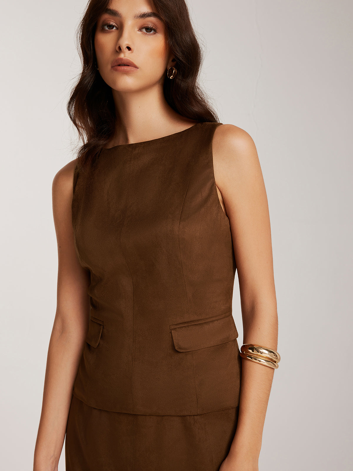 Back-Zipper Suede Tank Top-Massicos