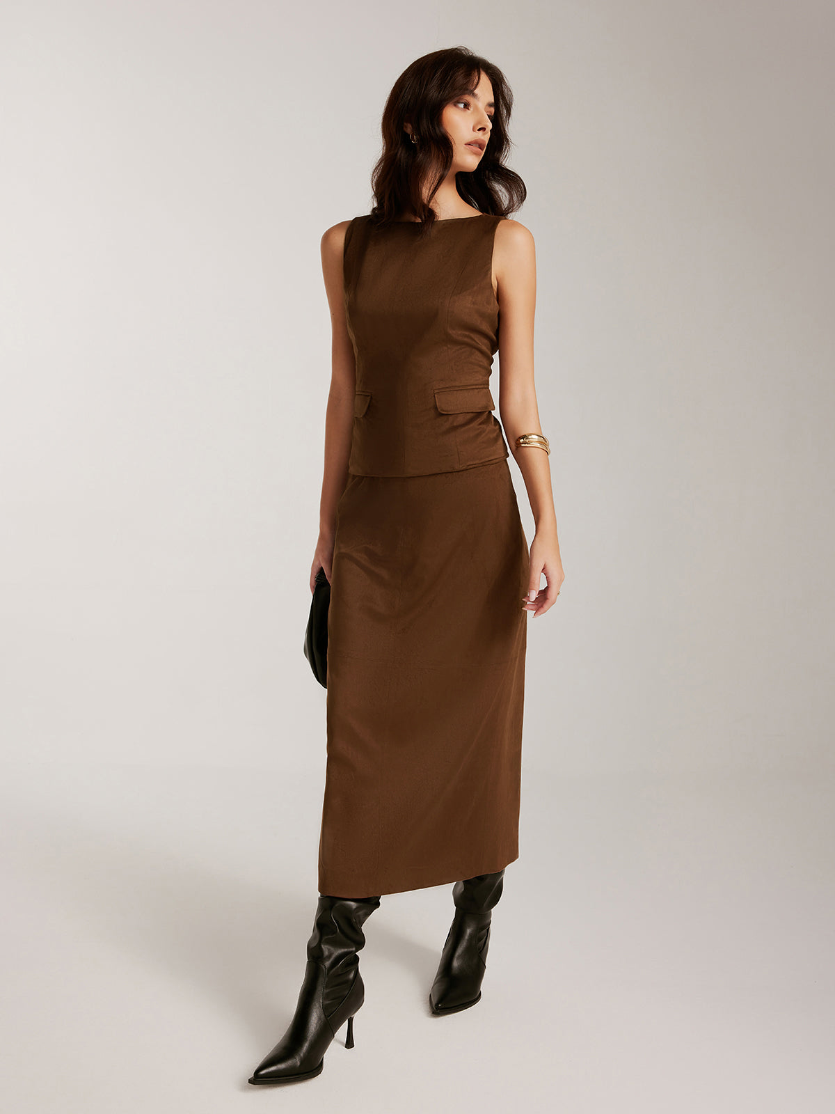 Back-Zipper Suede Tank Top-Massicos
