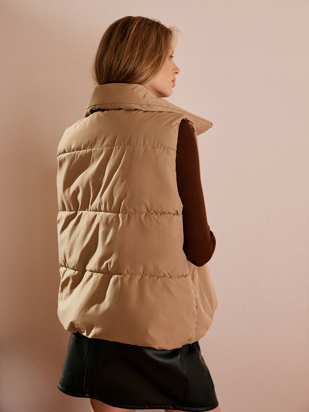 Turtleneck Quilted Zipper Vest-Massicos