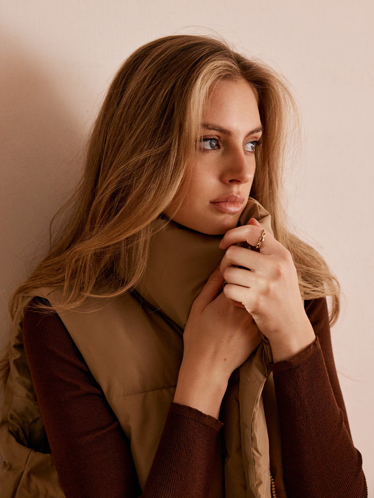 Turtleneck Quilted Zipper Vest-Massicos