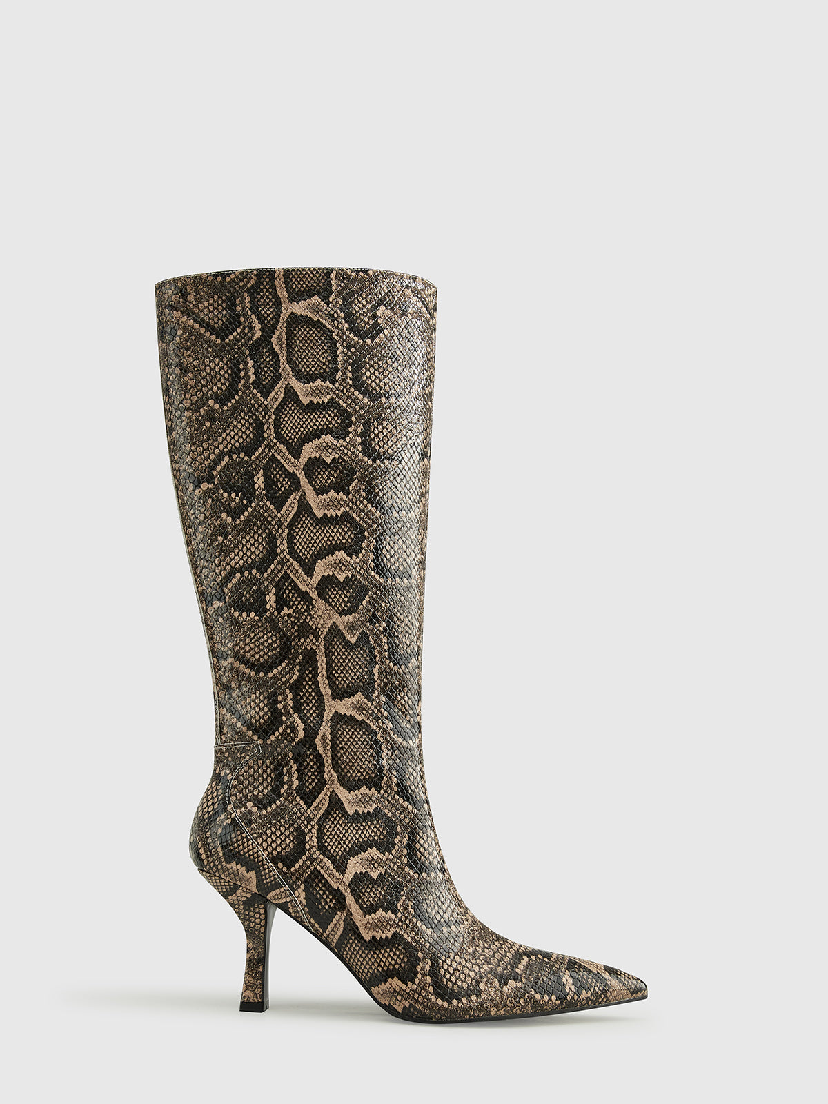 Snakeskin Print Knee-High Boots-Massicos
