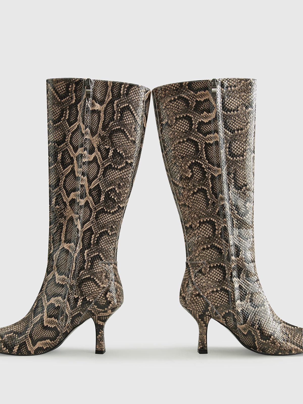 Snakeskin Print Knee-High Boots-Massicos