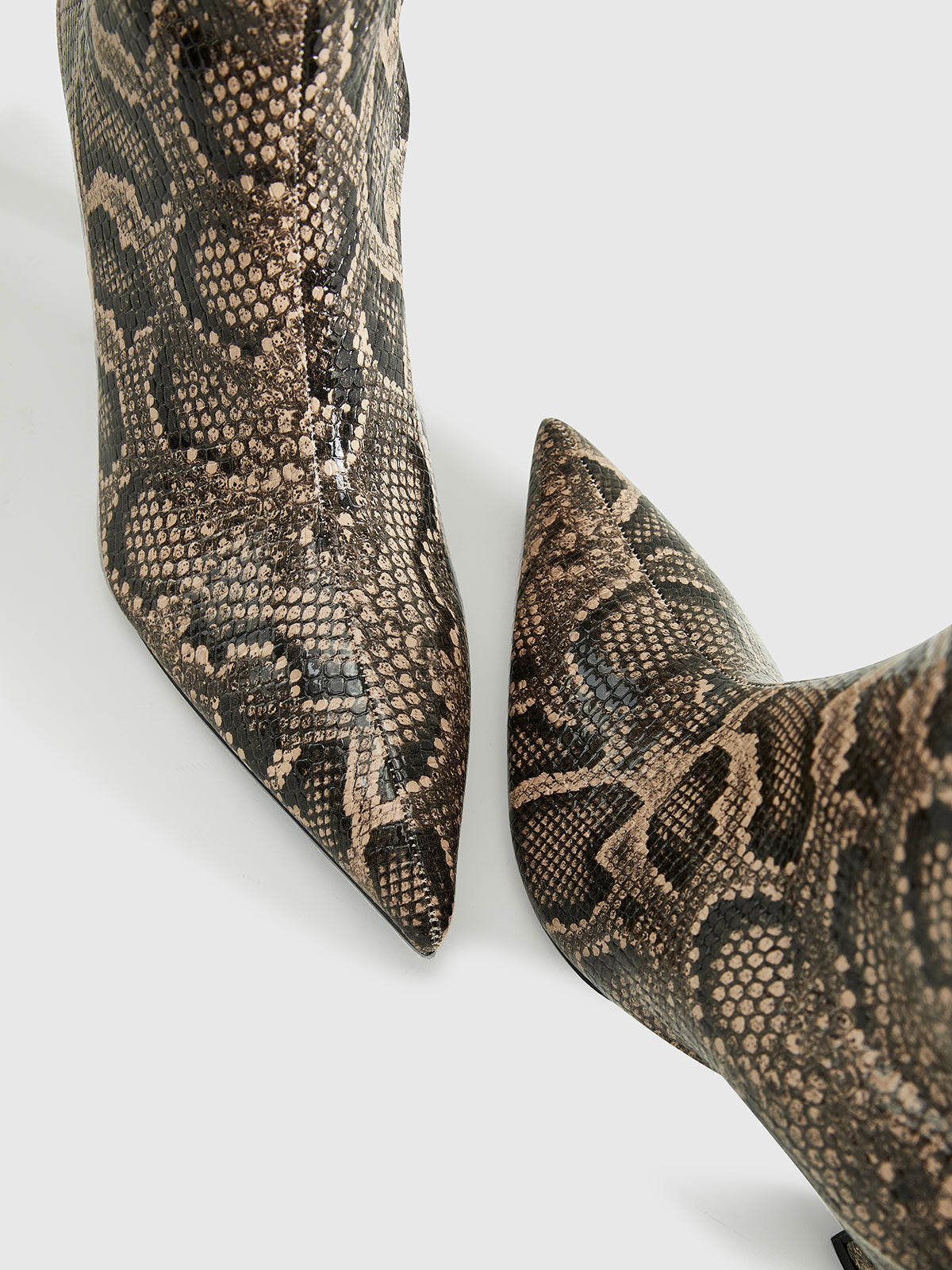 Snakeskin Print Knee-High Boots-Massicos