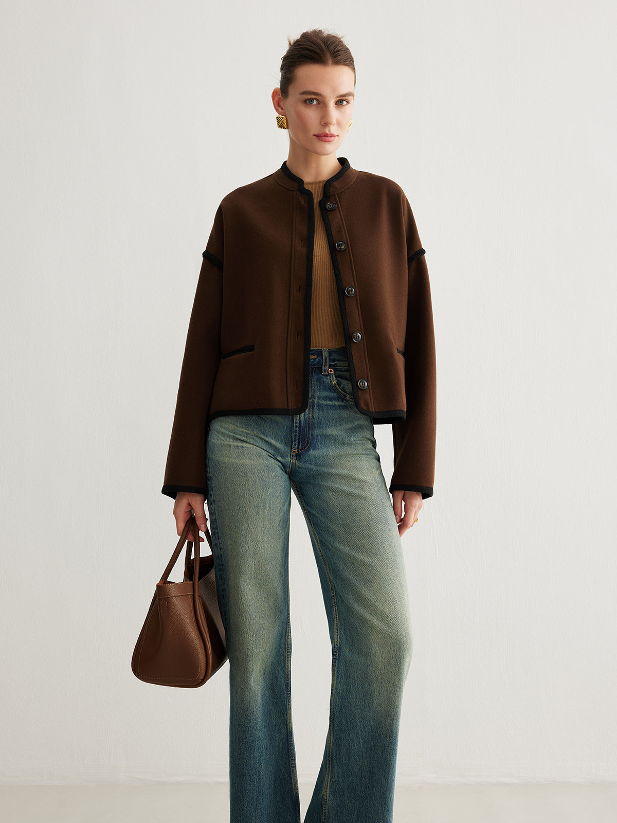 Minimalist Contrast Trim Tweed Jacket-Massicos