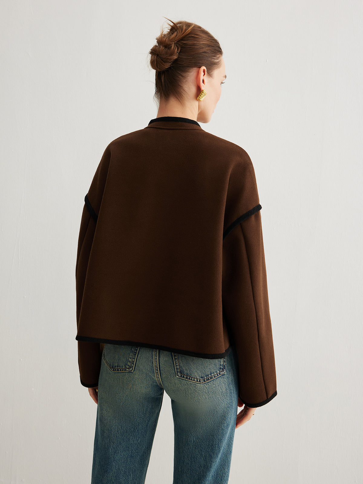 Minimalist Contrast Trim Tweed Jacket-Massicos