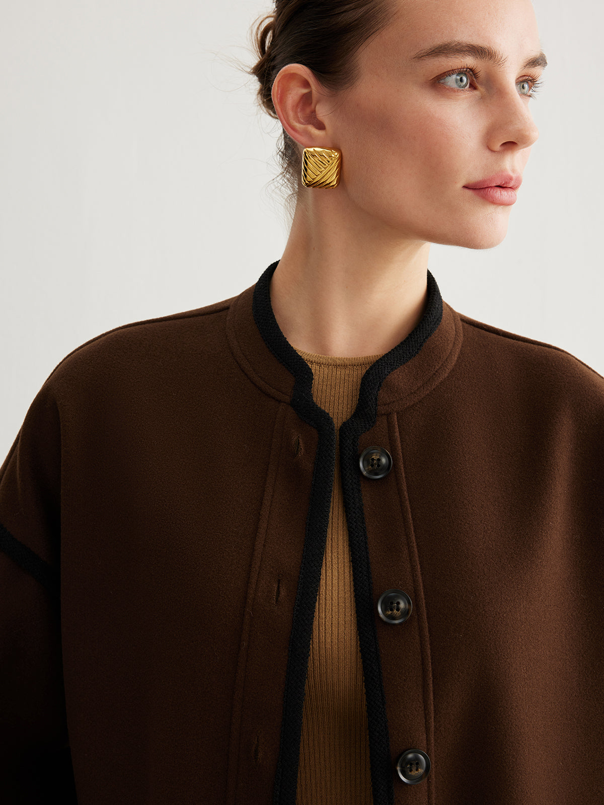 Minimalist Contrast Trim Tweed Jacket-Massicos