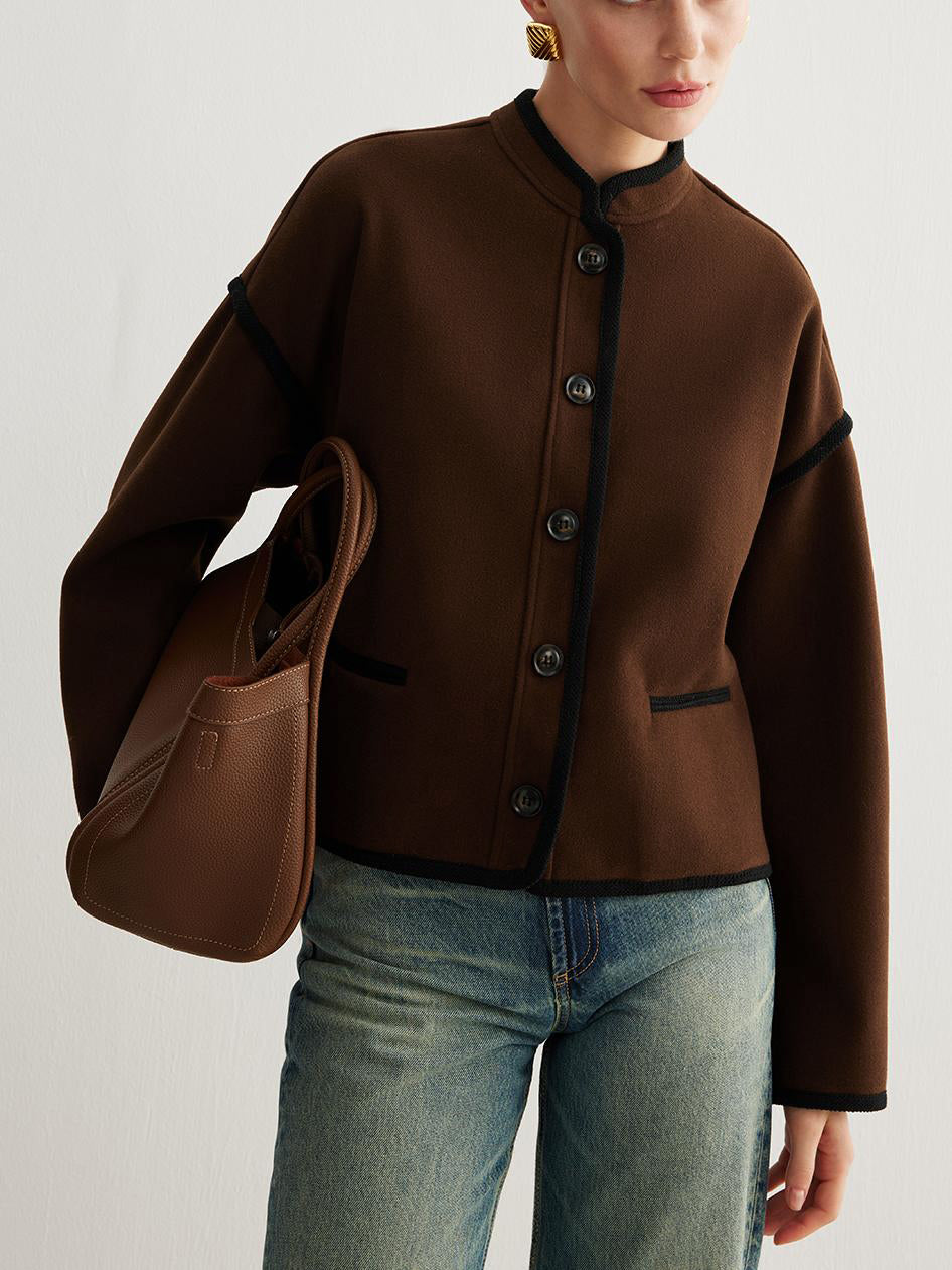 Minimalist Contrast Trim Tweed Jacket-Massicos