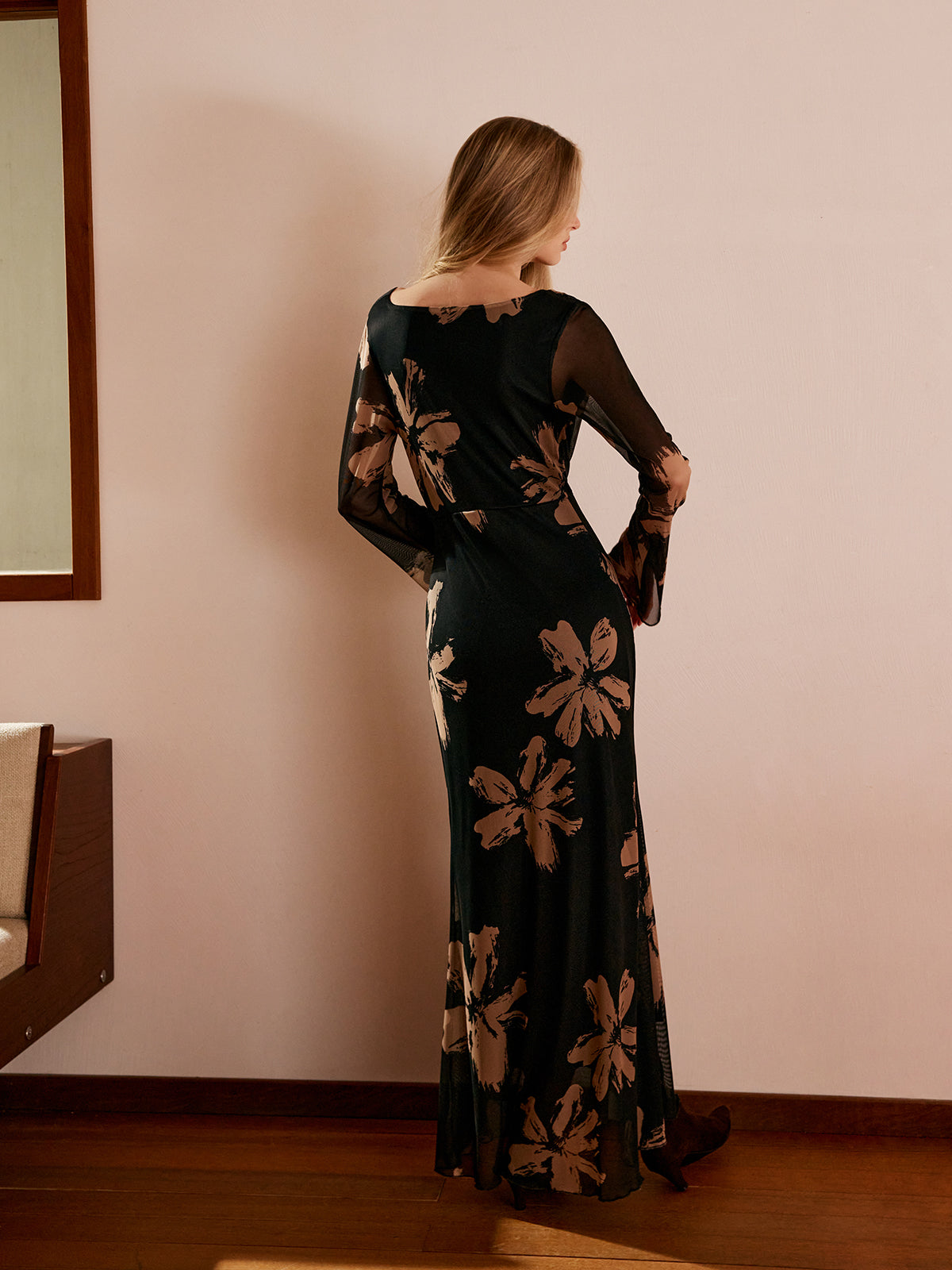 Boheme Printed Cowl Neck Floral Dress-Massicos