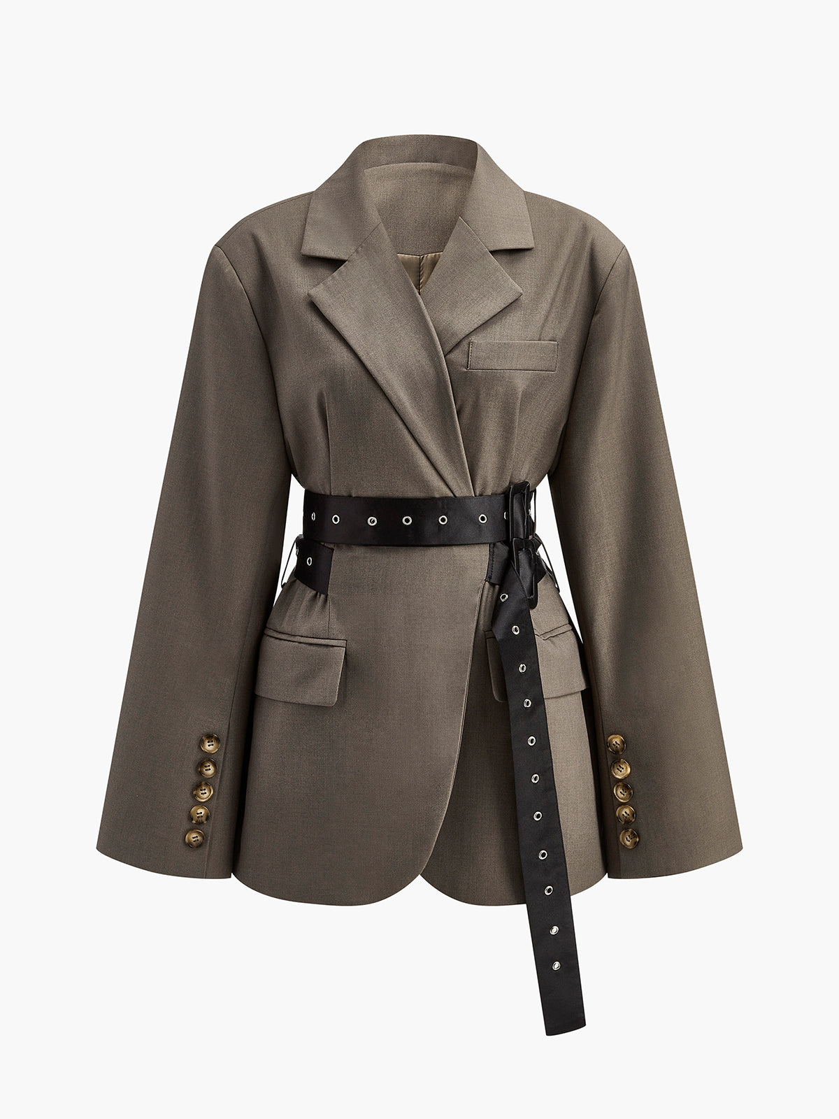 Retro Button Blazer With Belt-Massicos