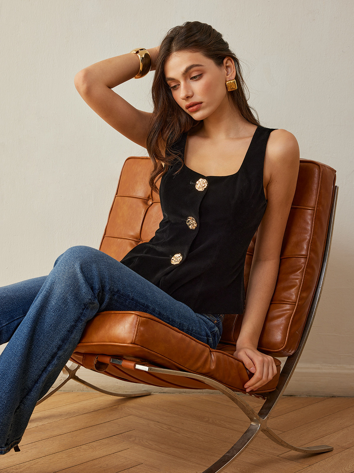 Velvet Metal-Button Vest-Massicos