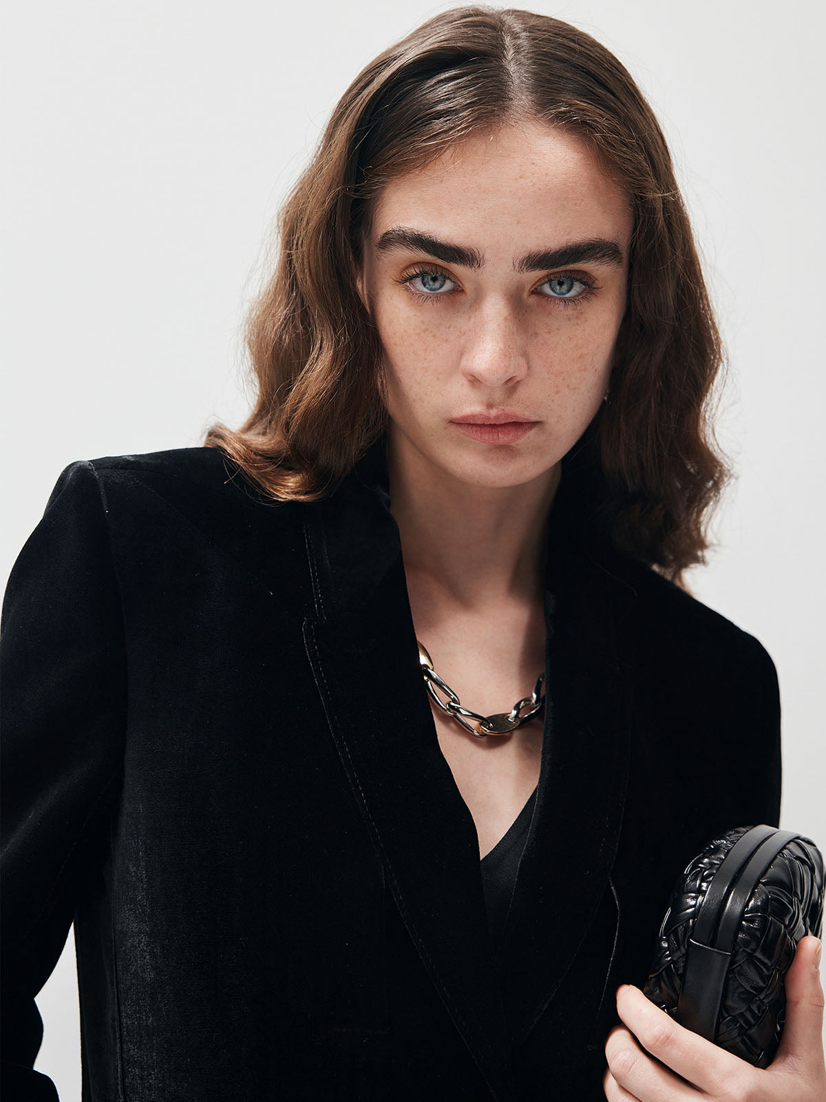 V-Neck Velvet Button Blazer-Massicos