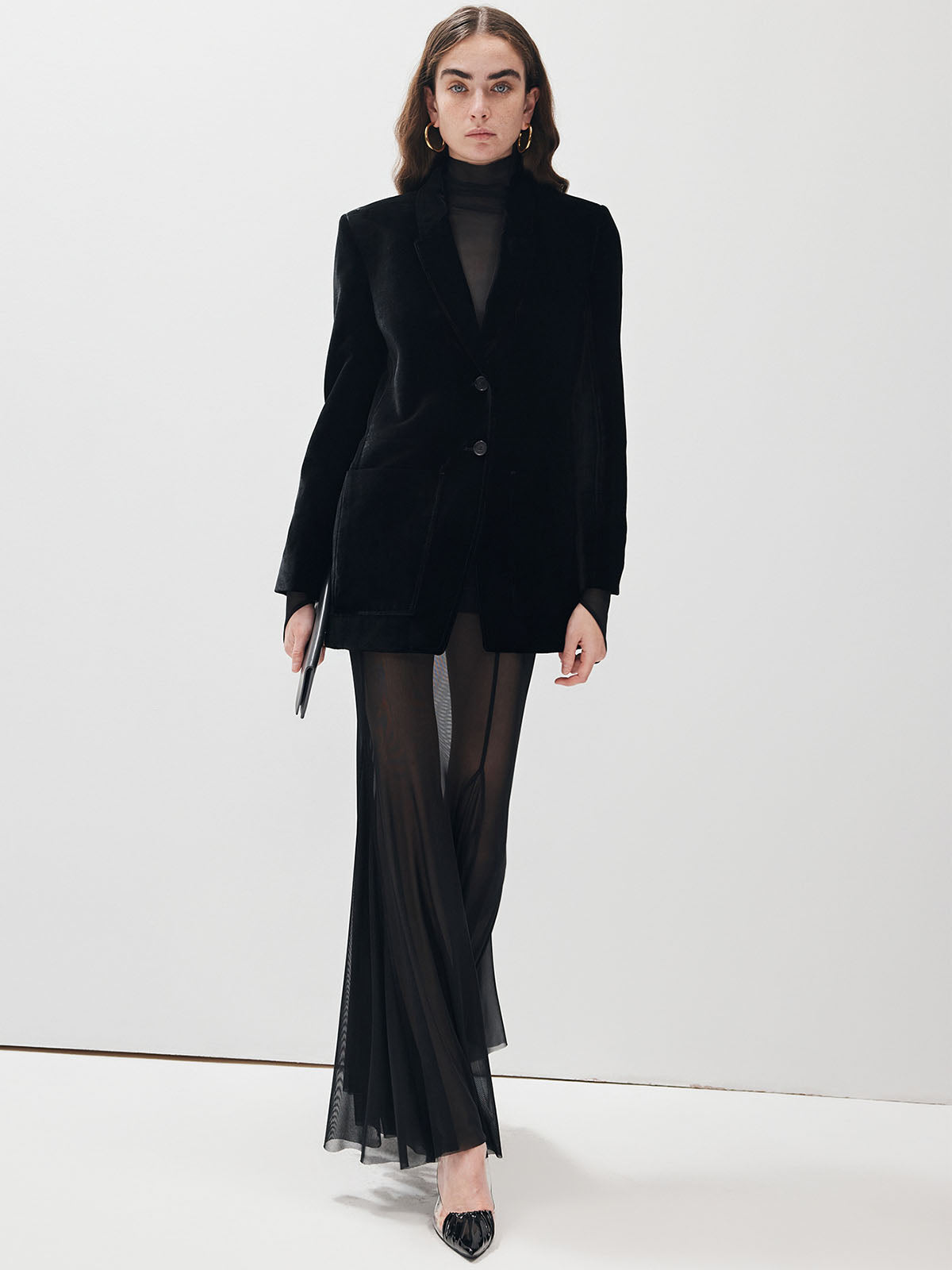 V-Neck Velvet Button Blazer-Massicos