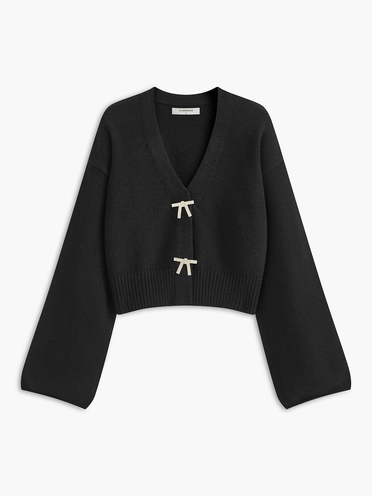 V-Neck Rhinestone-Bow Cardigan-Massicos