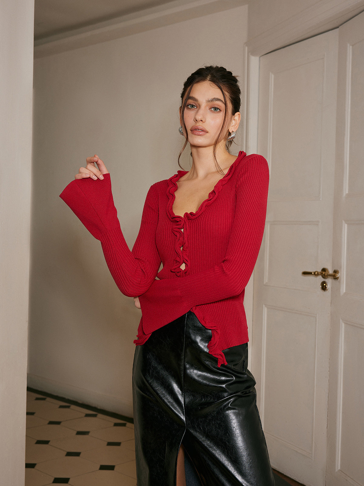 Lettuce Trim Bell Sleeve Slim Sweater-Massicos
