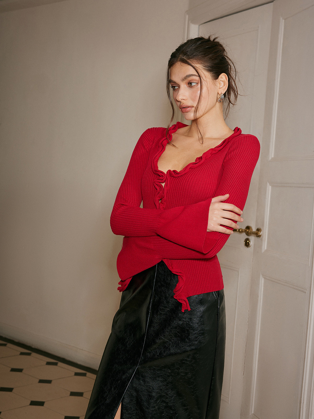 Lettuce Trim Bell Sleeve Slim Sweater-Massicos