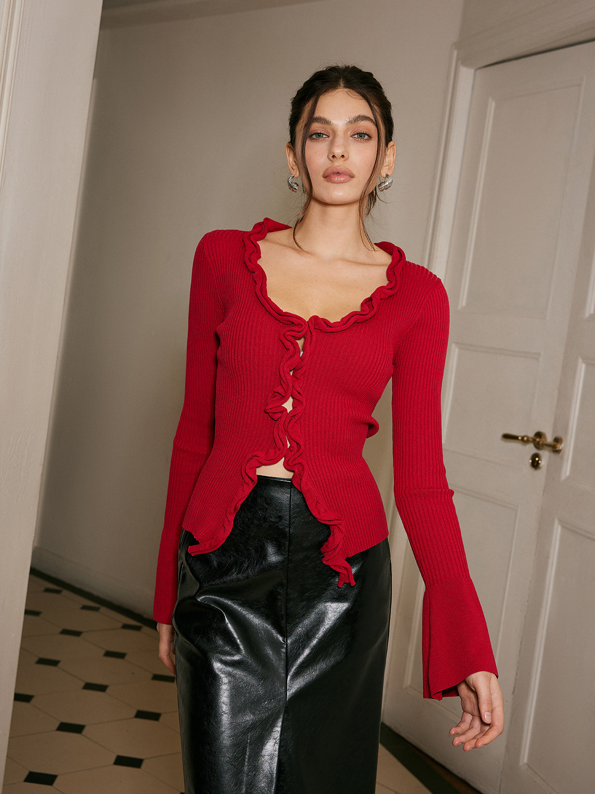 Lettuce Trim Bell Sleeve Slim Sweater-Massicos