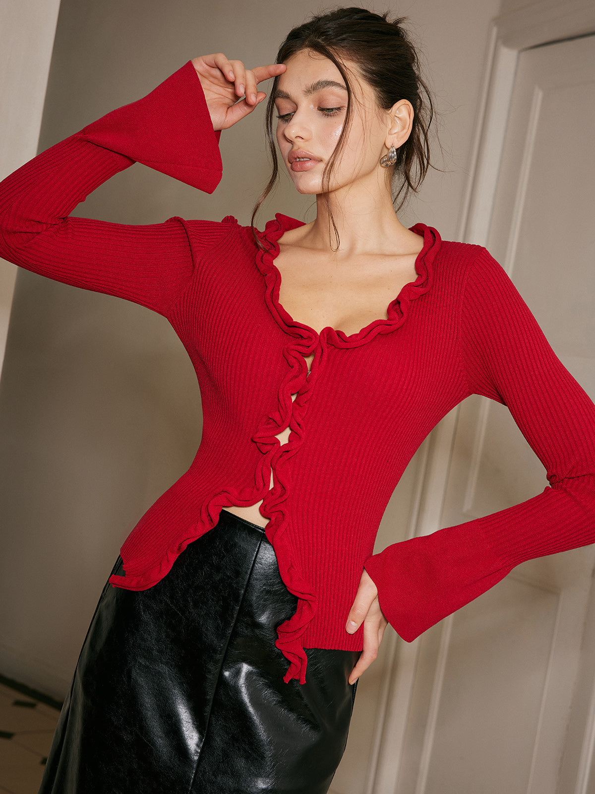 Lettuce Trim Bell Sleeve Slim Sweater-Massicos