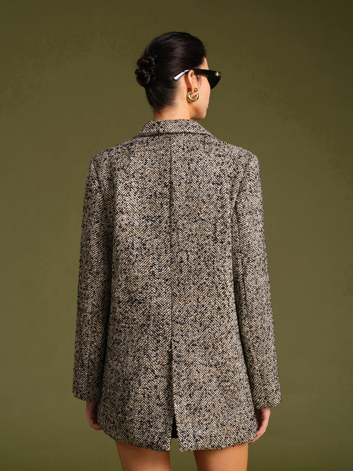 Chevron Tweed Belted Blazer-Massicos