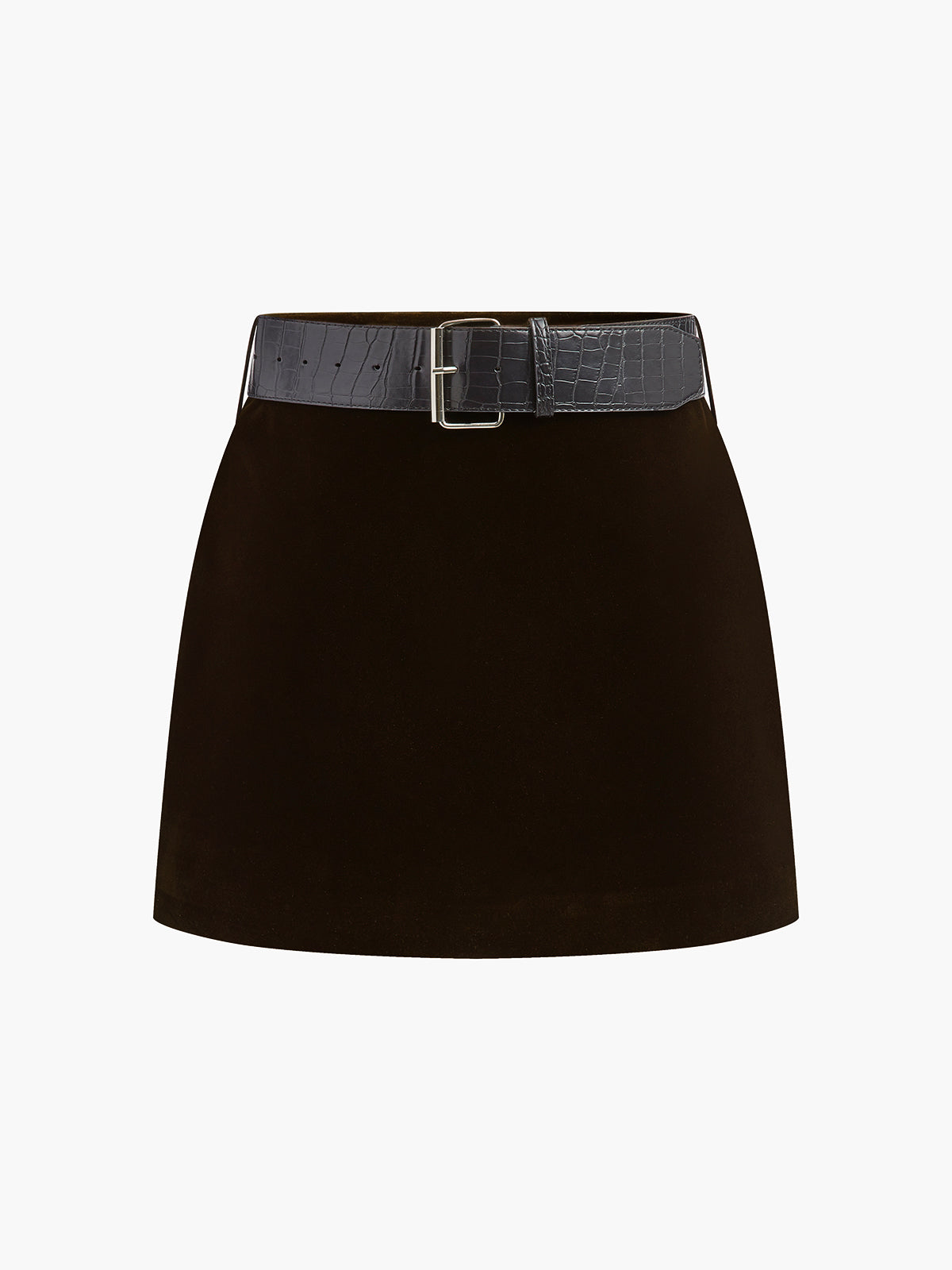 Crocodile Belted Velvet Mini Skirt-Massicos
