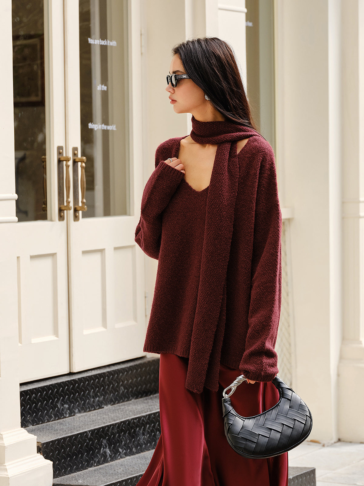 Wool-Blend Loose Sweater With Matching Scarf-Massicos