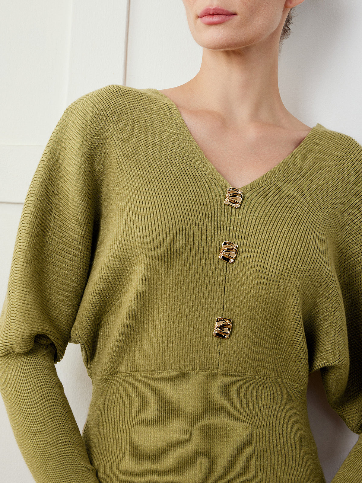 Leg-Of-Mutton Sleeve Cinched Sweater-Massicos