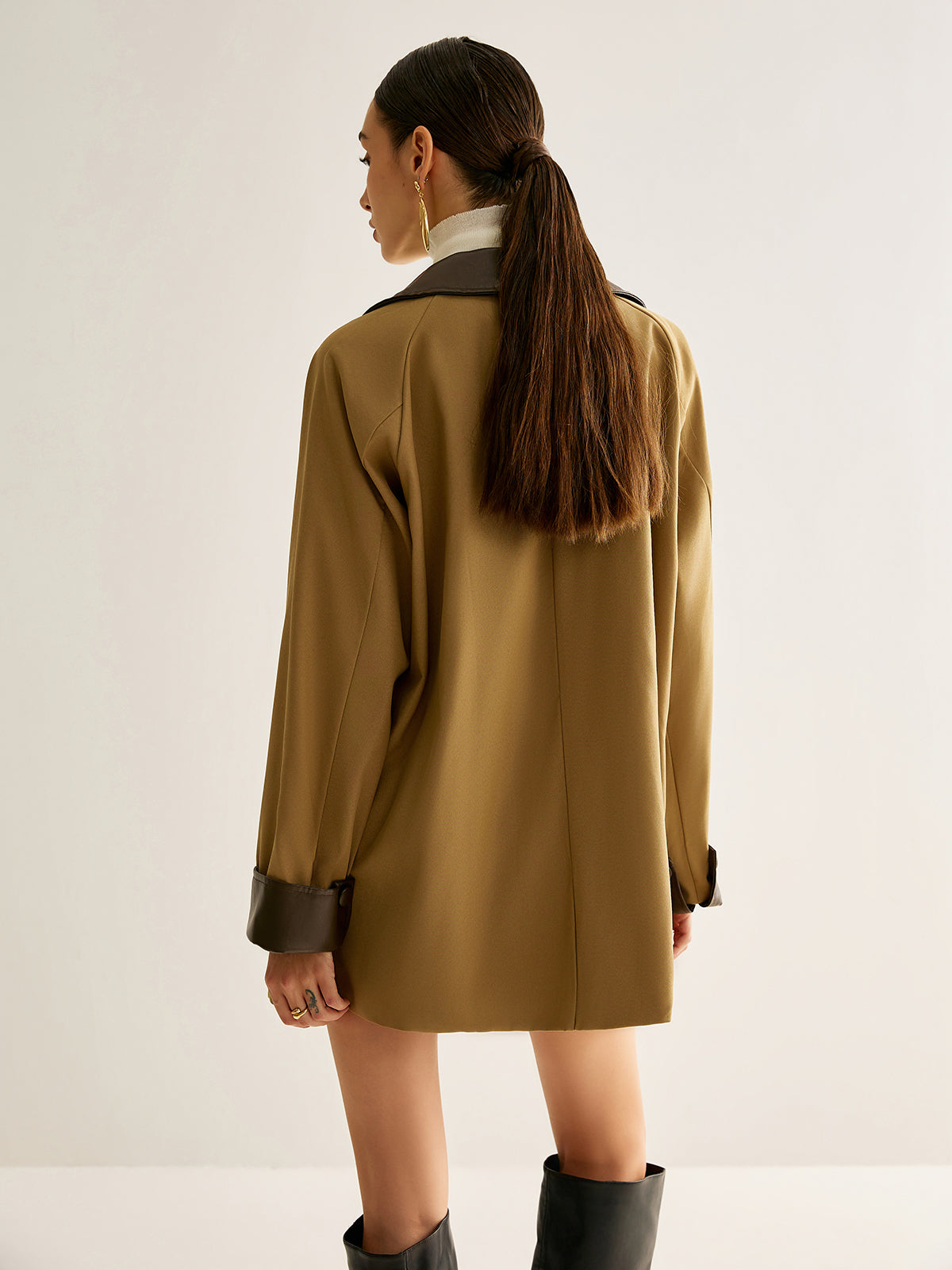 Contrast Binding Button Trench Coat-Massicos