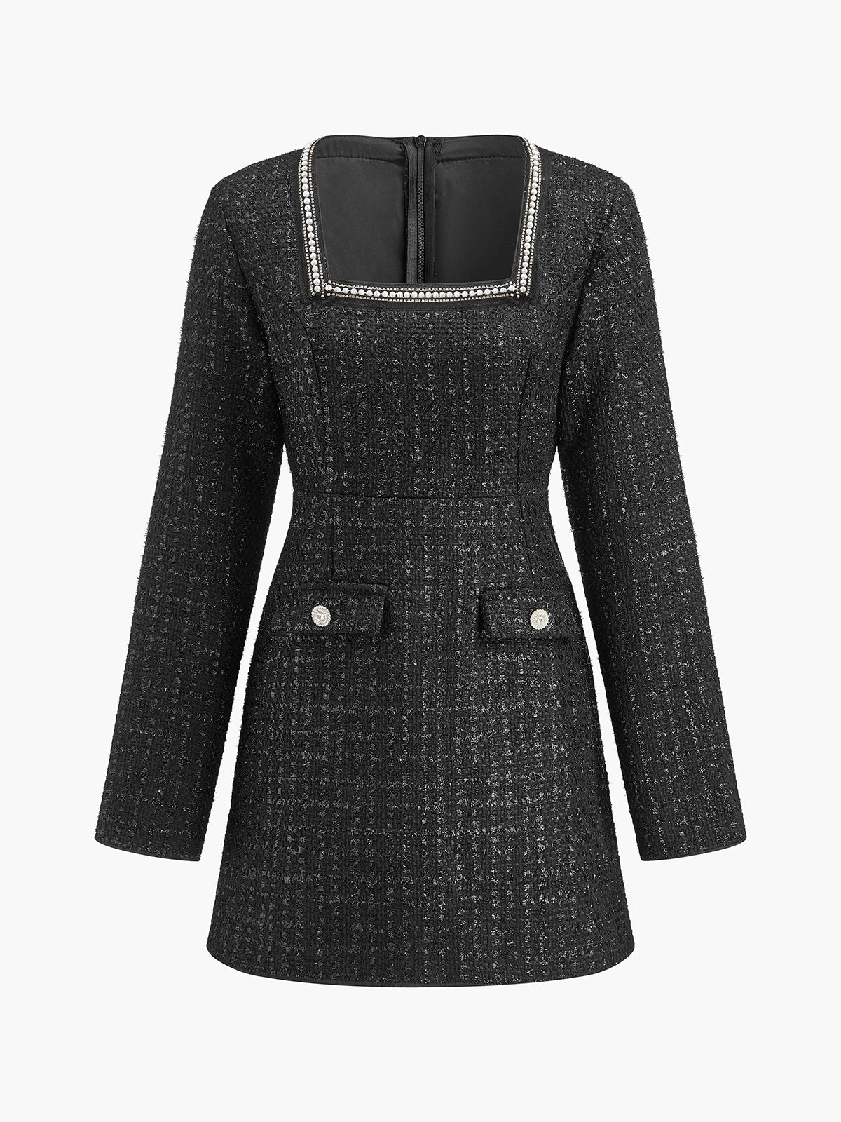 Square Neck Beaded Short Dress-Massicos