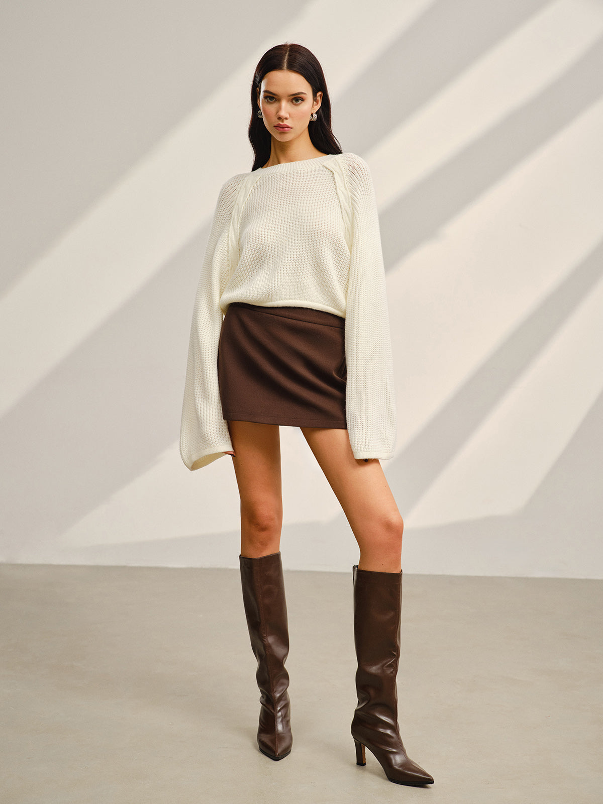 Satin-Bow Bell Sleeve Short Sweater-Massicos