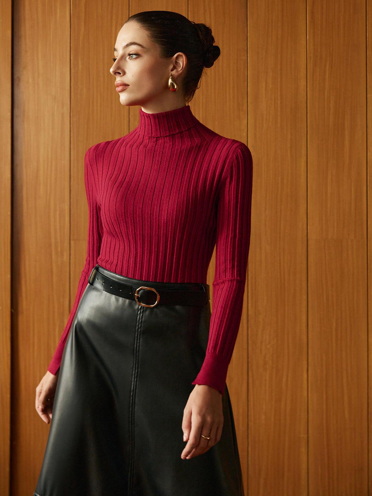 Turtleneck Ribbed Slim Sweater-Massicos