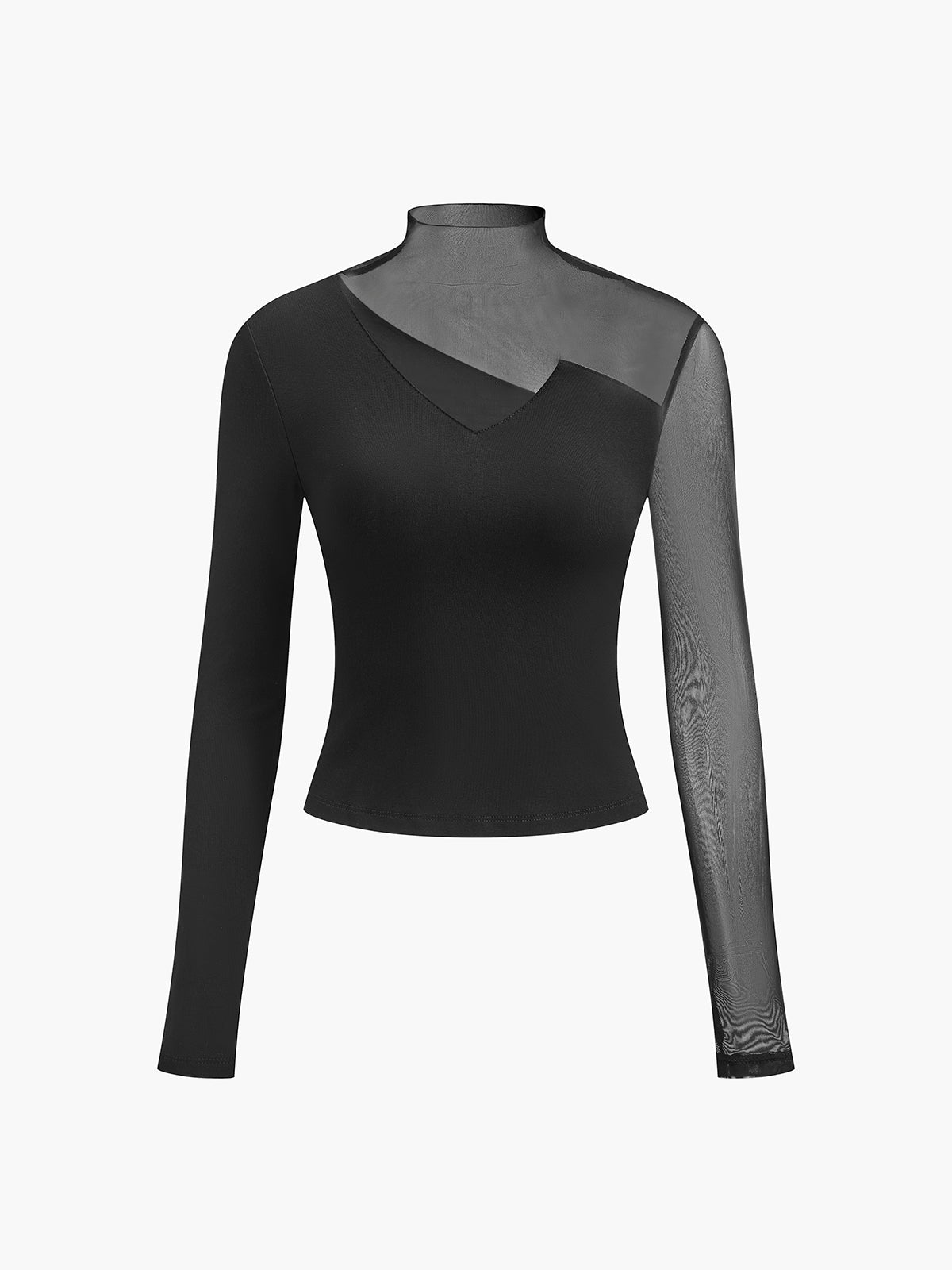 Asymmetrical Sheer Mesh Panel T-Shirt-Massicos