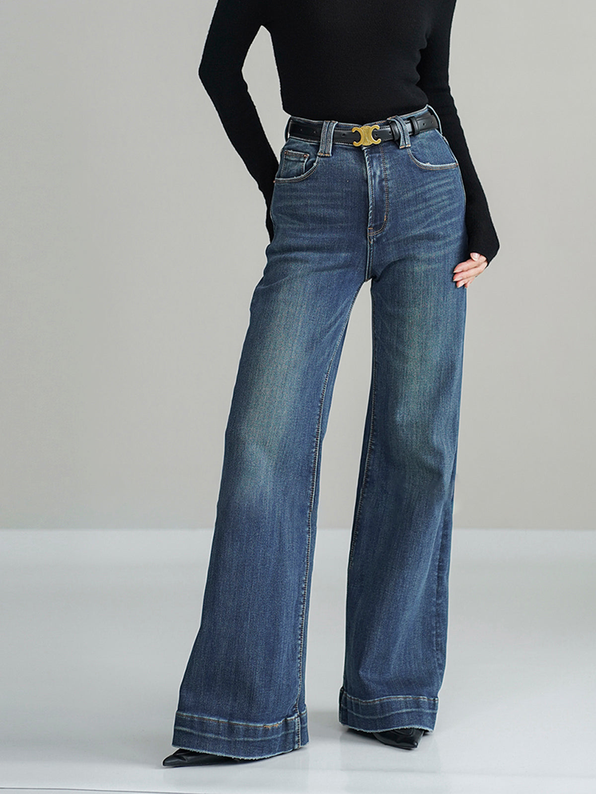 Mid-Waist Bootcut Denim Jeans Without Belt-Massicos