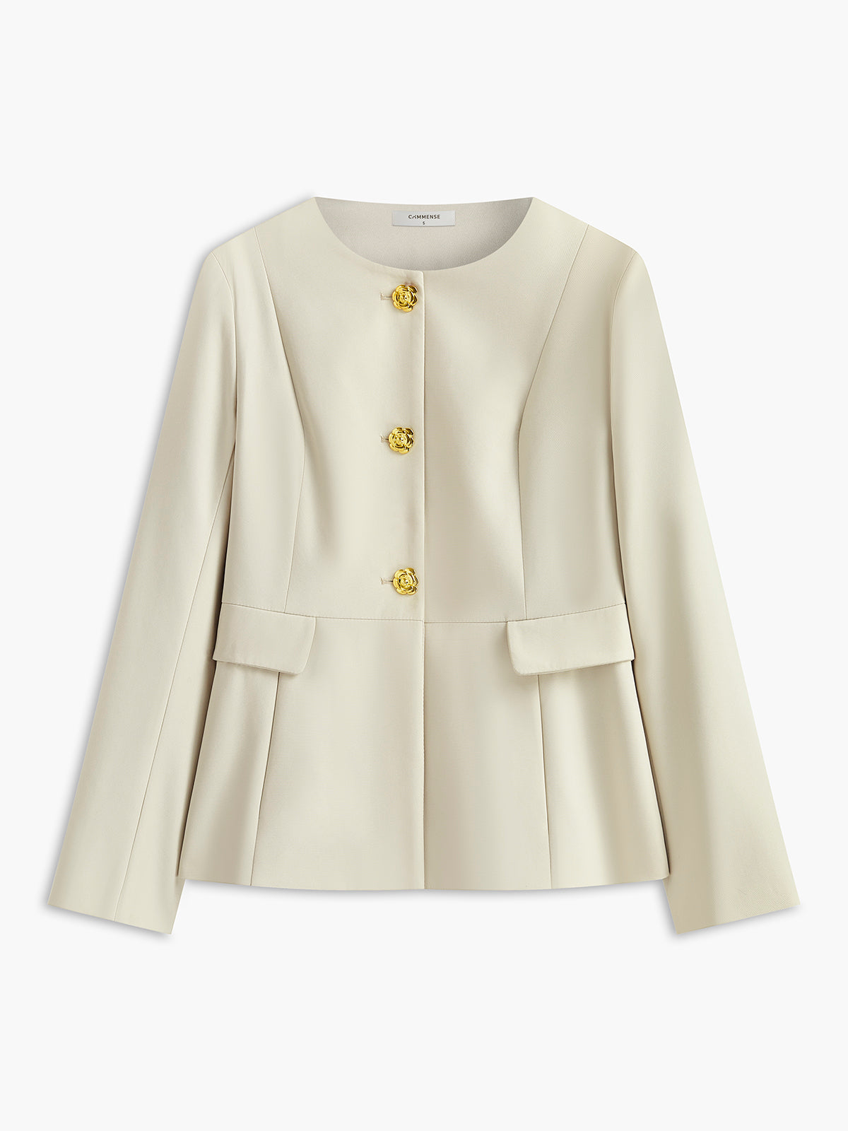 Crew Neck Camellia-Button Blazer-Massicos
