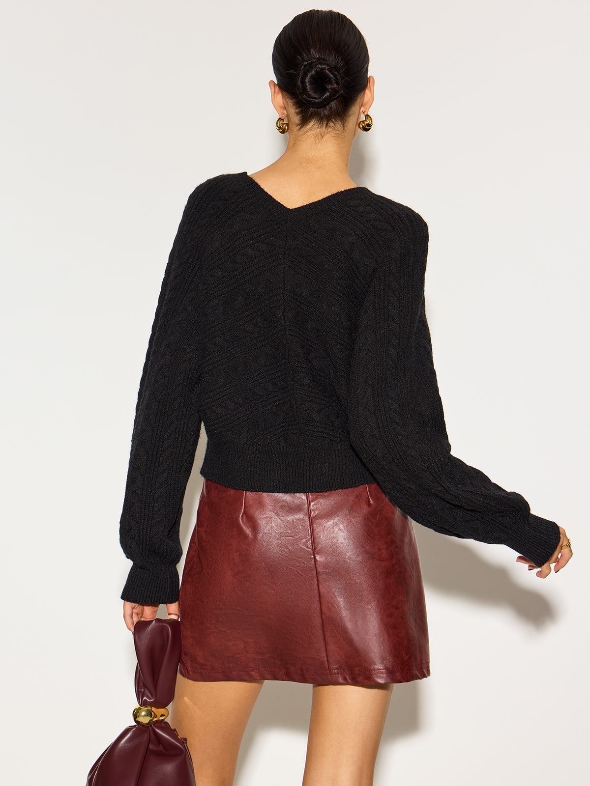 V-Neck Bow Front Twist Cardigan-Massicos