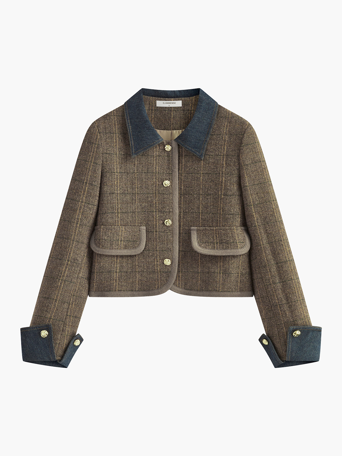 Color Block Checked Button Jacket-Massicos