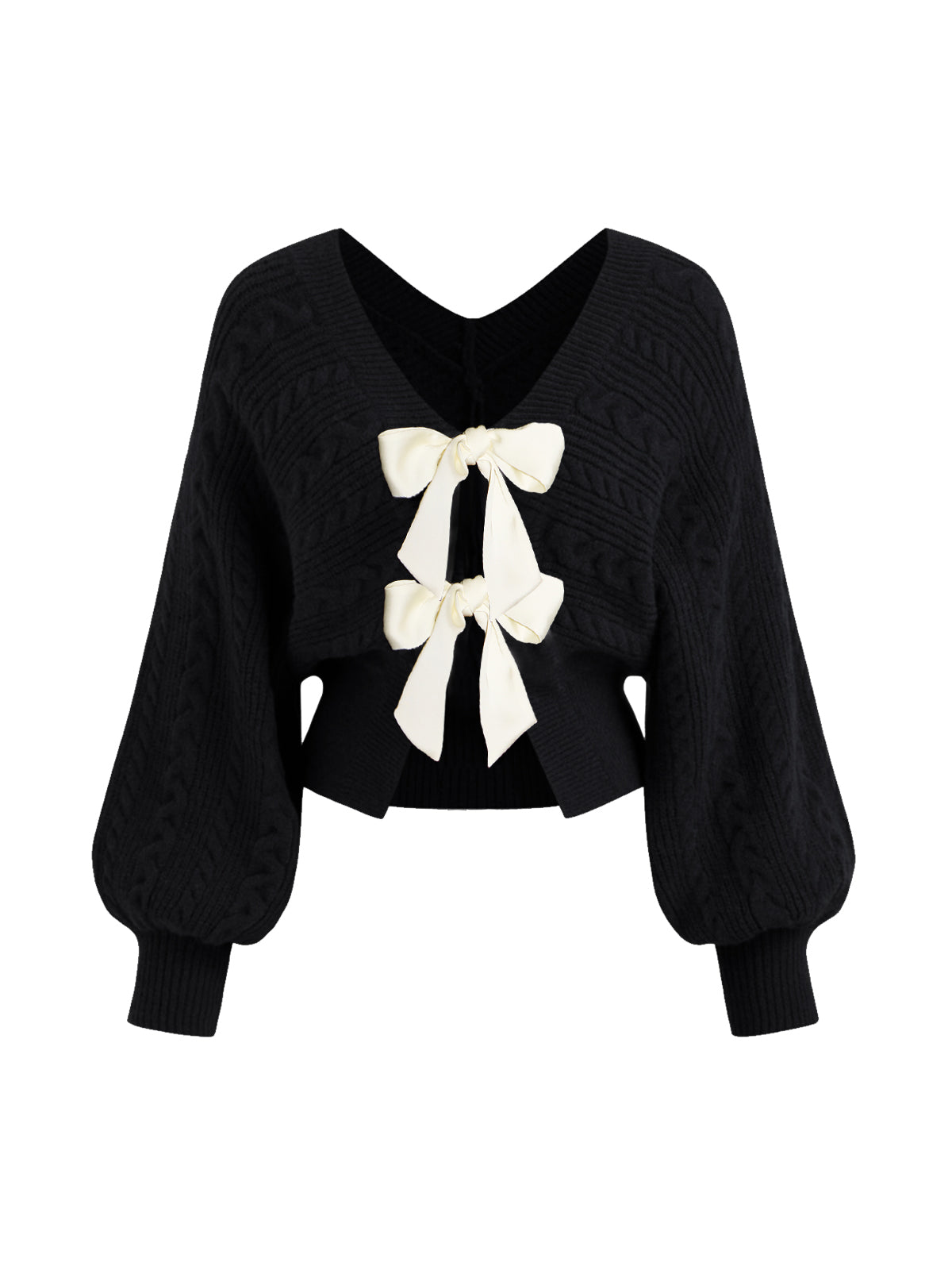 V-Neck Bow Front Twist Cardigan-Massicos