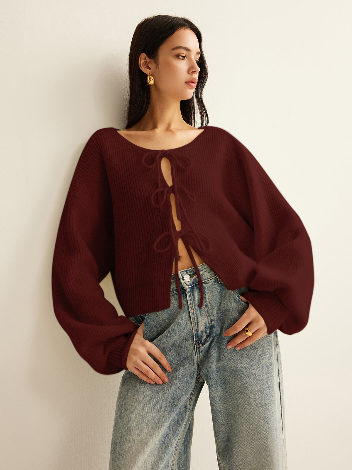 Wool-Blend Tie-Front Cardigan-Massicos