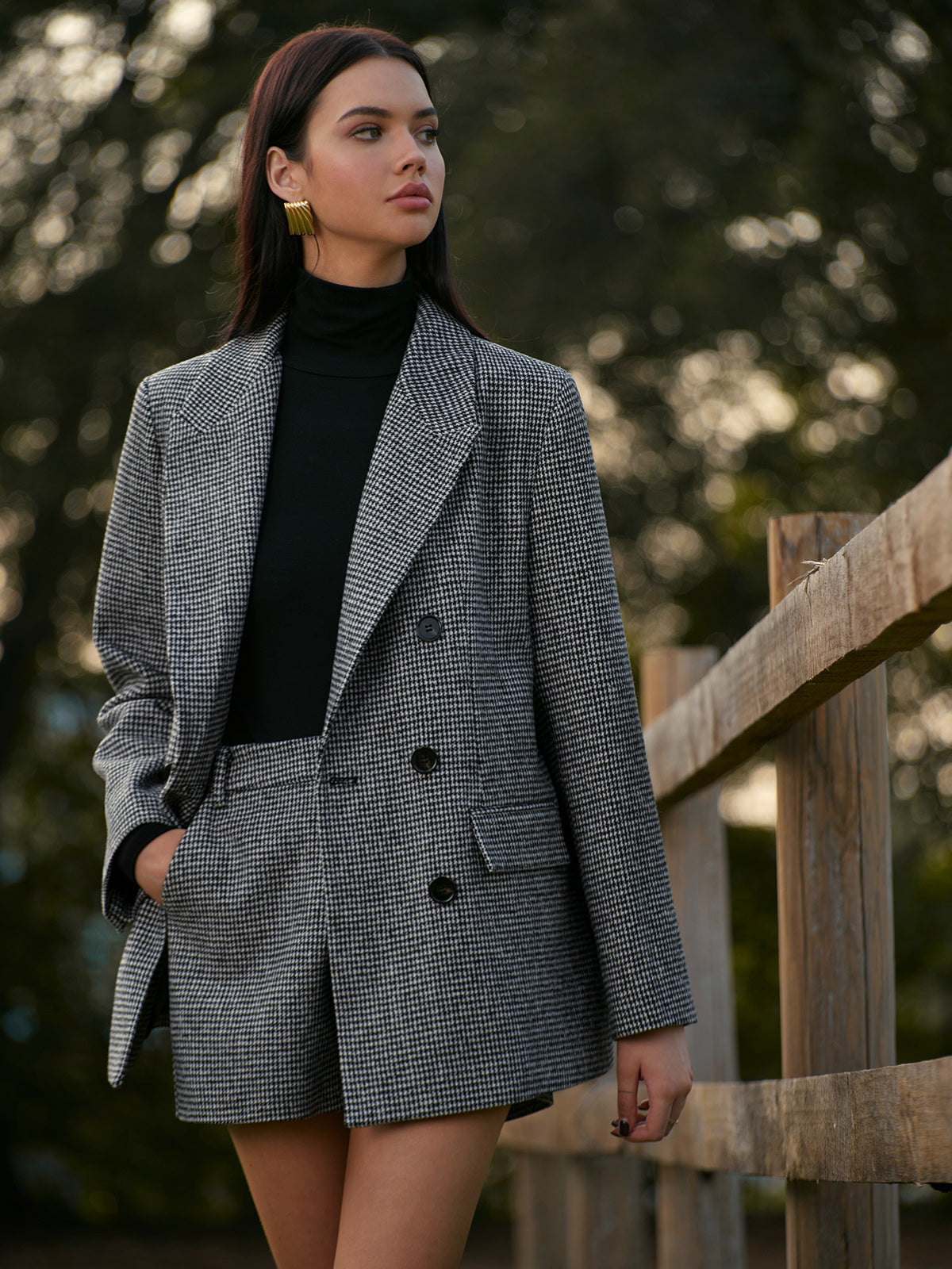 Houndstooth Button Tweed Blazer-Massicos