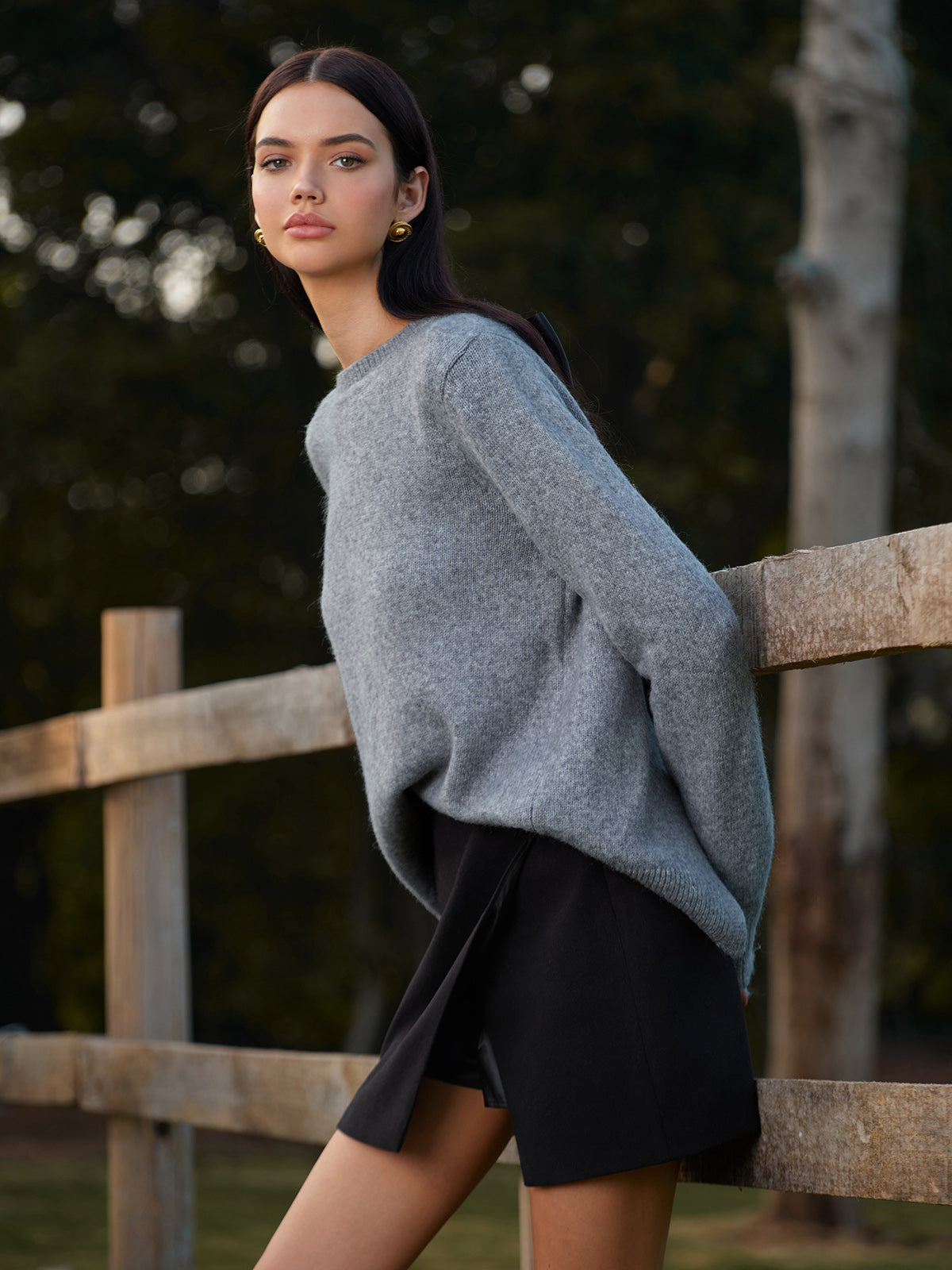 Round Neck Bow-Decor Sweater-Massicos
