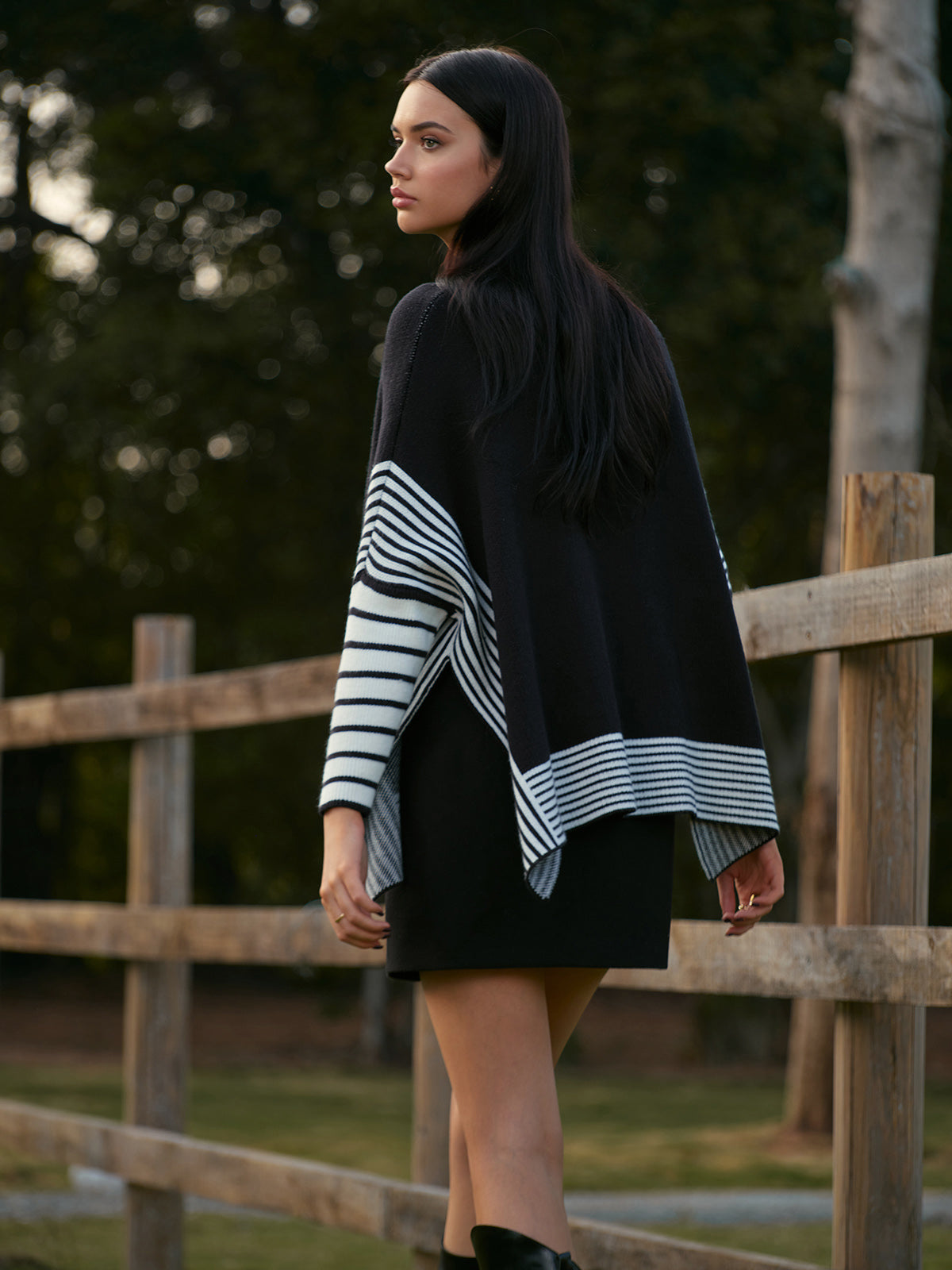 Two-Tone Pinstripe Split Knit Top-Massicos